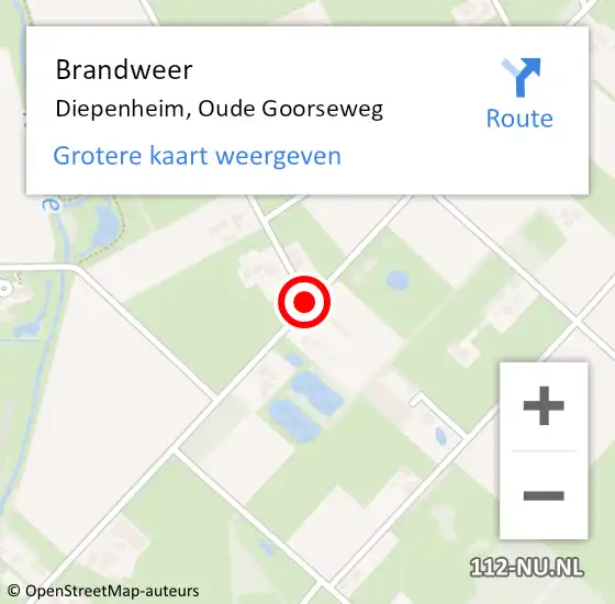 Locatie op kaart van de 112 melding: Brandweer Diepenheim, Oude Goorseweg op 10 december 2014 19:04