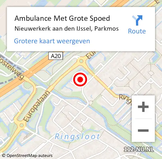 Locatie op kaart van de 112 melding: Ambulance Met Grote Spoed Naar Nieuwerkerk aan den IJssel, Parkmos op 10 december 2014 21:12