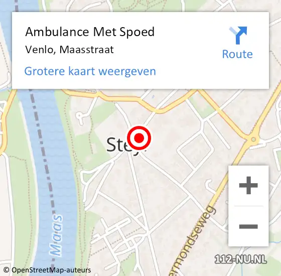 Locatie op kaart van de 112 melding: Ambulance Met Spoed Naar Venlo, Maasstraat op 10 december 2014 23:00