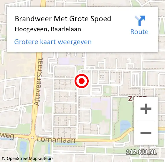 Locatie op kaart van de 112 melding: Brandweer Met Grote Spoed Naar Hoogeveen, Baarlelaan op 11 december 2014 02:42