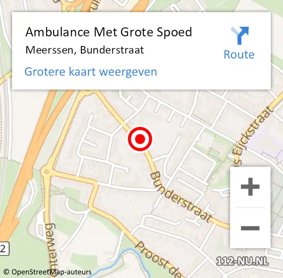 Locatie op kaart van de 112 melding: Ambulance Met Grote Spoed Naar Meerssen, Bunderstraat op 11 december 2014 02:56