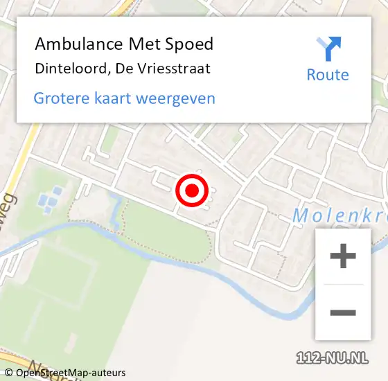 Locatie op kaart van de 112 melding: Ambulance Met Spoed Naar Dinteloord, De Vriesstraat op 11 december 2014 03:29