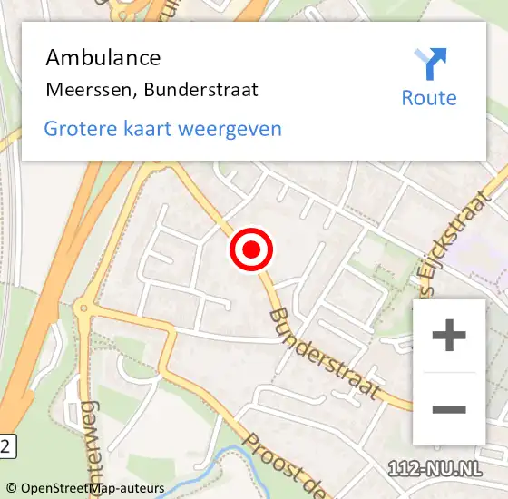 Locatie op kaart van de 112 melding: Ambulance Meerssen, Bunderstraat op 11 december 2014 04:50