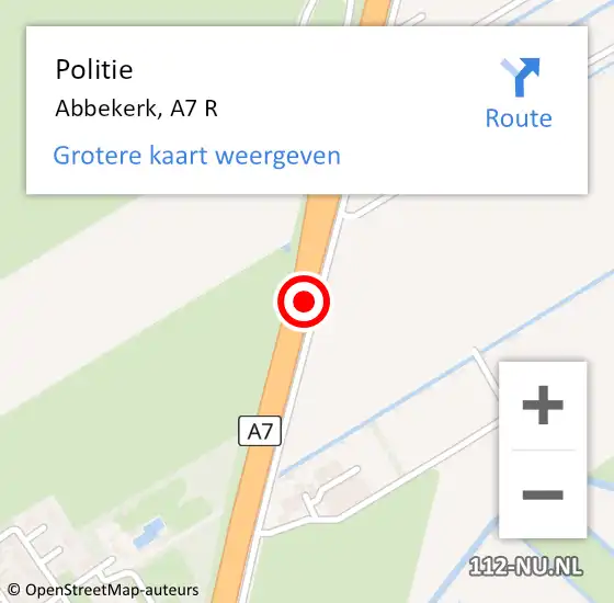 Locatie op kaart van de 112 melding: Politie Abbekerk, A7 R op 11 december 2014 06:07