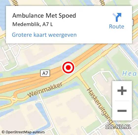 Locatie op kaart van de 112 melding: Ambulance Met Spoed Naar Abbekerk, A7 R hectometerpaal: 42,1 op 11 december 2014 06:07