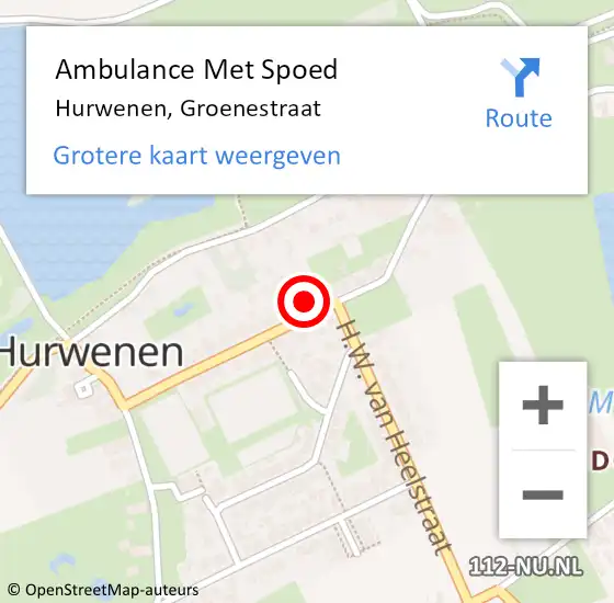 Locatie op kaart van de 112 melding: Ambulance Met Spoed Naar Hurwenen, Groenestraat op 11 december 2014 06:39