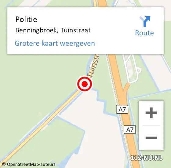 Locatie op kaart van de 112 melding: Politie Benningbroek, Tuinstraat op 11 december 2014 07:36