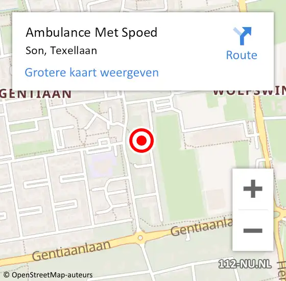 Locatie op kaart van de 112 melding: Ambulance Met Spoed Naar Son, Texellaan op 11 december 2014 08:21