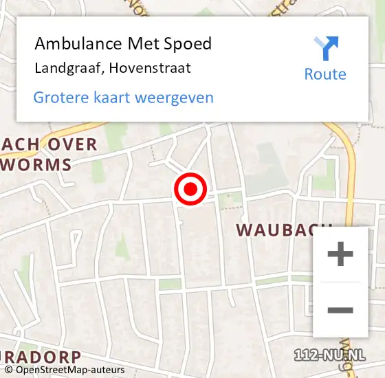 Locatie op kaart van de 112 melding: Ambulance Met Spoed Naar Landgraaf, Hovenstraat op 11 december 2014 08:28