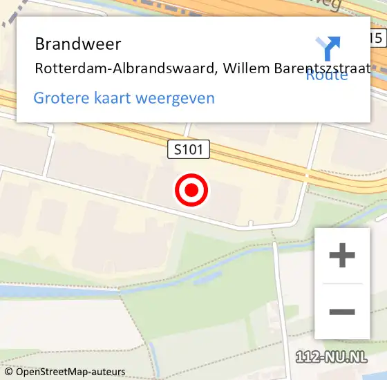 Locatie op kaart van de 112 melding: Brandweer Rotterdam-Albrandswaard, Willem Barentszstraat op 11 december 2014 09:12