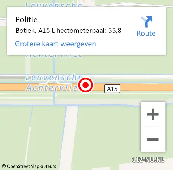 Locatie op kaart van de 112 melding: Politie Botlek, A15 L hectometerpaal: 55,8 op 11 december 2014 09:13