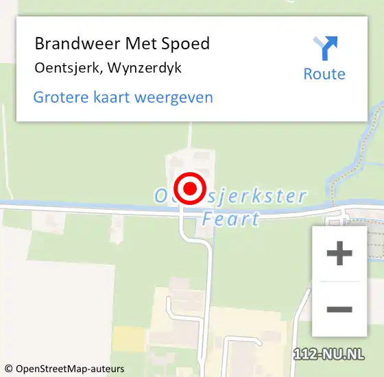 Locatie op kaart van de 112 melding: Brandweer Met Spoed Naar Oentsjerk, Wynzerdyk op 11 december 2014 09:26
