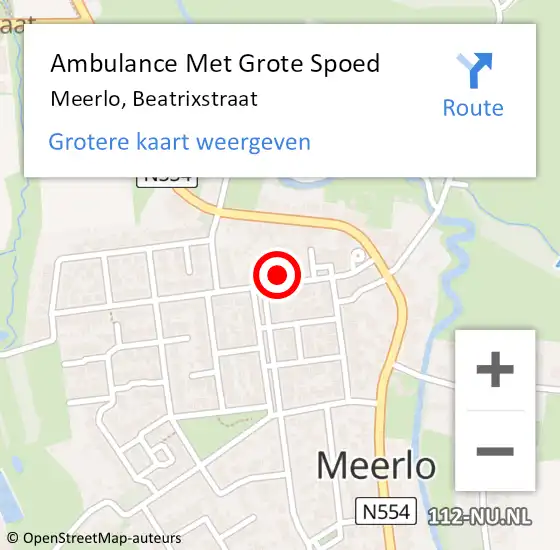 Locatie op kaart van de 112 melding: Ambulance Met Grote Spoed Naar Meerlo, Beatrixstraat op 11 december 2014 09:41