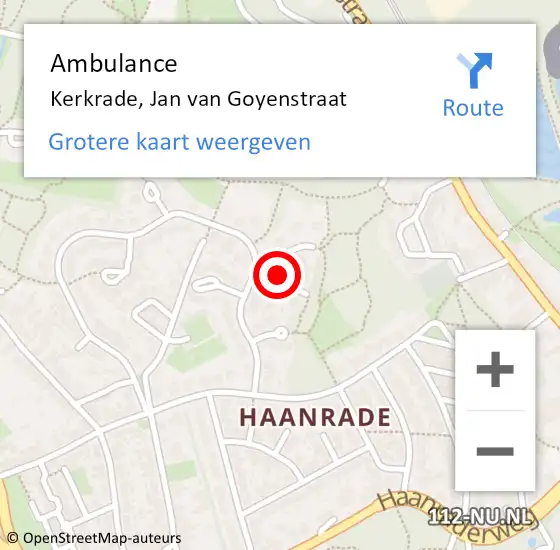 Locatie op kaart van de 112 melding: Ambulance Kerkrade, Jan van Goyenstraat op 11 december 2014 10:35