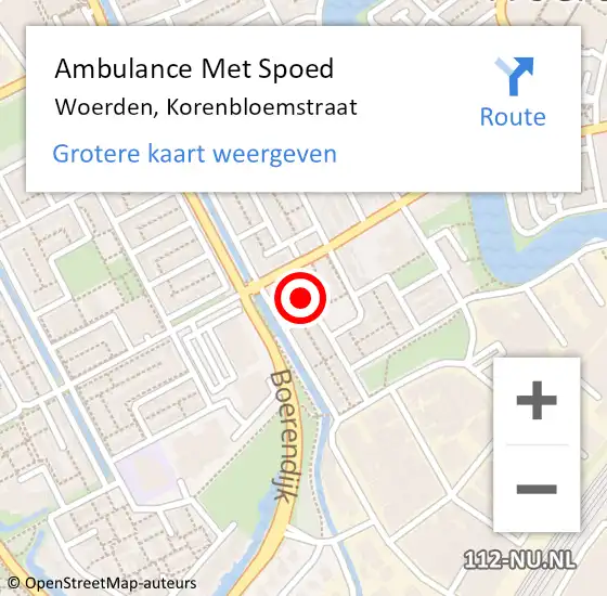 Locatie op kaart van de 112 melding: Ambulance Met Spoed Naar Woerden, Korenbloemstraat op 11 december 2014 10:52