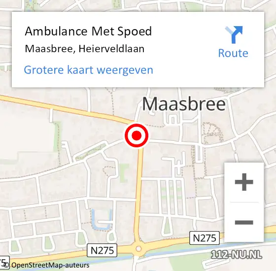 Locatie op kaart van de 112 melding: Ambulance Met Spoed Naar Maasbree, Heierveldlaan op 11 december 2014 11:21