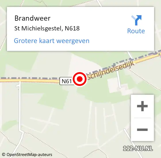 Locatie op kaart van de 112 melding: Brandweer St Michielsgestel, N618 op 11 december 2014 11:22