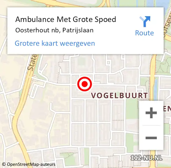 Locatie op kaart van de 112 melding: Ambulance Met Grote Spoed Naar Oosterhout nb, Patrijslaan op 11 december 2014 12:55