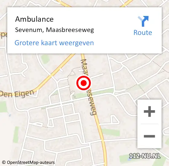 Locatie op kaart van de 112 melding: Ambulance Sevenum, Maasbreeseweg op 11 december 2014 13:01