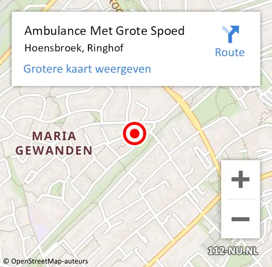 Locatie op kaart van de 112 melding: Ambulance Met Grote Spoed Naar Hoensbroek, Ringhof op 11 december 2014 13:28