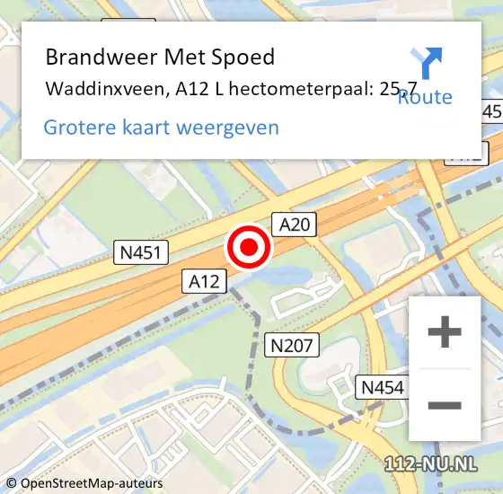 Locatie op kaart van de 112 melding: Brandweer Met Spoed Naar Waddinxveen, A12 L hectometerpaal: 30,7 op 11 december 2014 14:11