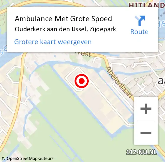 Locatie op kaart van de 112 melding: Ambulance Met Grote Spoed Naar Ouderkerk aan den IJssel, Zijdepark op 11 december 2014 14:42