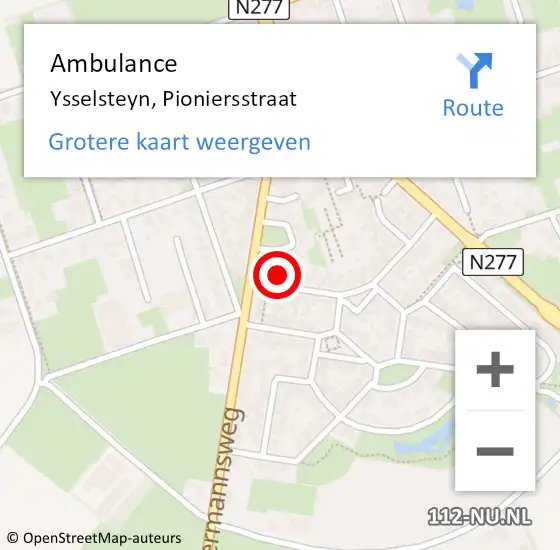 Locatie op kaart van de 112 melding: Ambulance Ysselsteyn, Pioniersstraat op 11 december 2014 15:34