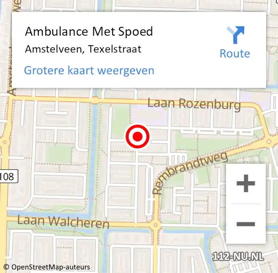 Locatie op kaart van de 112 melding: Ambulance Met Spoed Naar Amstelveen, Texelstraat op 24 oktober 2013 00:02