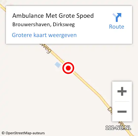 Locatie op kaart van de 112 melding: Ambulance Met Grote Spoed Naar Brouwershaven, Dirksweg op 11 december 2014 18:30