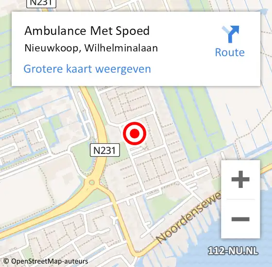 Locatie op kaart van de 112 melding: Ambulance Met Spoed Naar Nieuwkoop, Wilhelminalaan op 11 december 2014 18:33