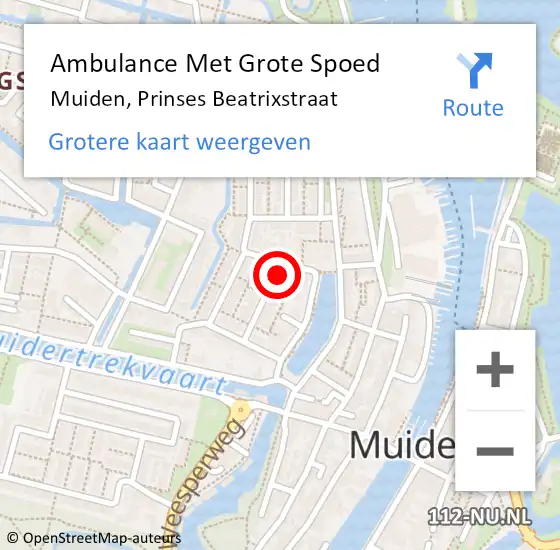 Locatie op kaart van de 112 melding: Ambulance Met Grote Spoed Naar Muiden, Prinses Beatrixstraat op 11 december 2014 19:04