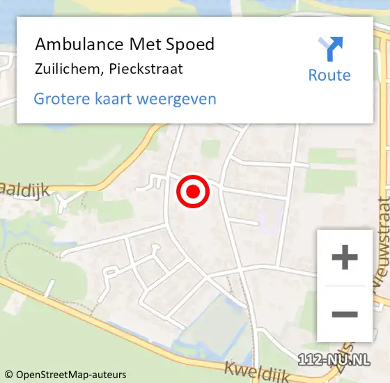 Locatie op kaart van de 112 melding: Ambulance Met Spoed Naar Zuilichem, Pieckstraat op 11 december 2014 19:29