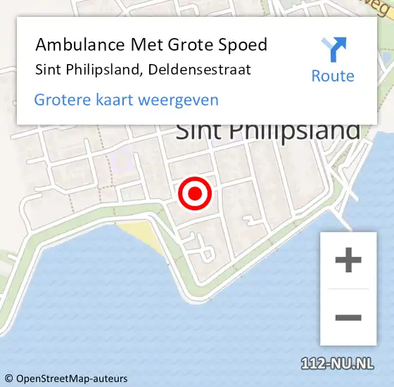 Locatie op kaart van de 112 melding: Ambulance Met Grote Spoed Naar Sint Philipsland, Deldensestraat op 11 december 2014 20:35