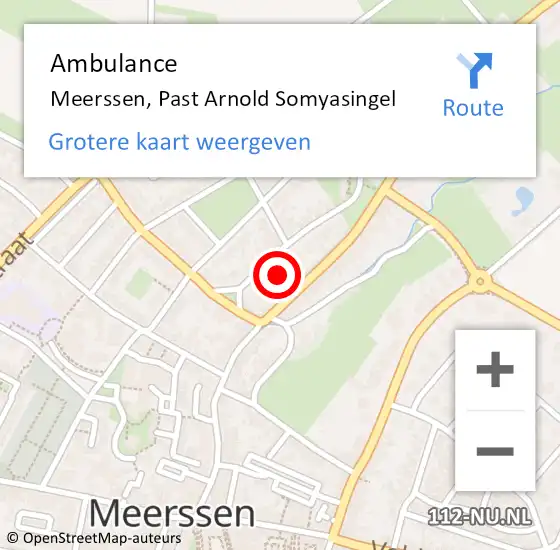 Locatie op kaart van de 112 melding: Ambulance Meerssen, Past Arnold Somyasingel op 11 december 2014 20:55