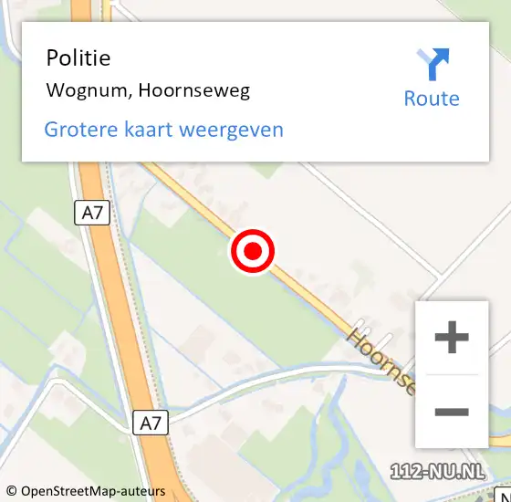 Locatie op kaart van de 112 melding: Politie Wognum, Hoornseweg op 11 december 2014 21:20