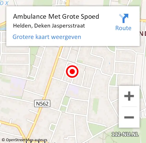 Locatie op kaart van de 112 melding: Ambulance Met Grote Spoed Naar Helden, Deken Jaspersstraat op 11 december 2014 21:34