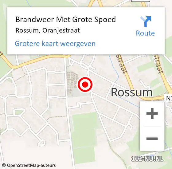 Locatie op kaart van de 112 melding: Brandweer Met Grote Spoed Naar Rossum, Oranjestraat op 11 december 2014 22:04