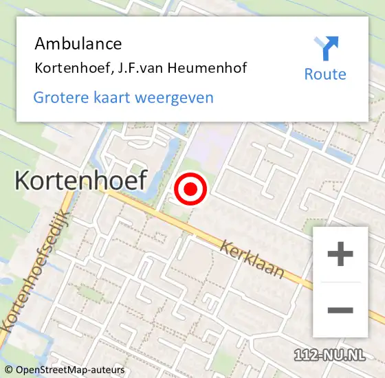 Locatie op kaart van de 112 melding: Ambulance Kortenhoef, J.F.van Heumenhof op 11 december 2014 22:06