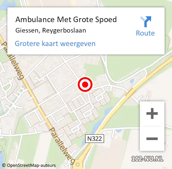 Locatie op kaart van de 112 melding: Ambulance Met Grote Spoed Naar Giessen, Reygerboslaan op 11 december 2014 22:50