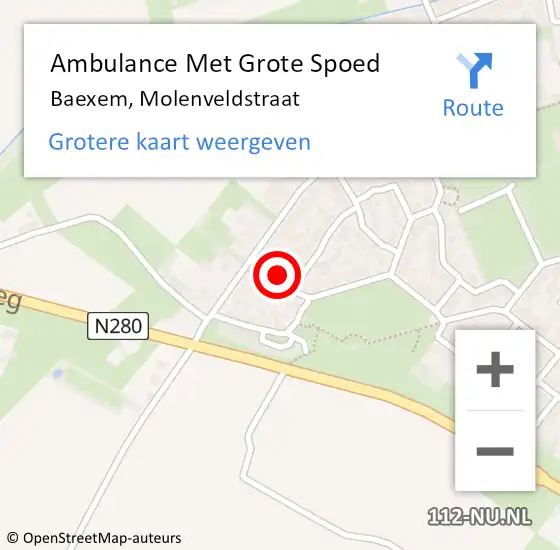 Locatie op kaart van de 112 melding: Ambulance Met Grote Spoed Naar Baexem, Molenveldstraat op 11 december 2014 23:52