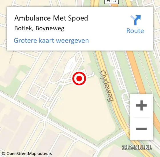 Locatie op kaart van de 112 melding: Ambulance Met Spoed Naar Botlek, Boyneweg op 12 december 2014 01:44