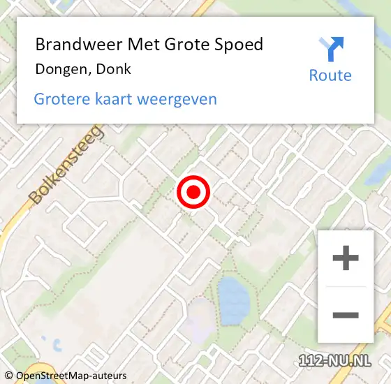 Locatie op kaart van de 112 melding: Brandweer Met Grote Spoed Naar Dongen, Donk op 12 december 2014 02:25