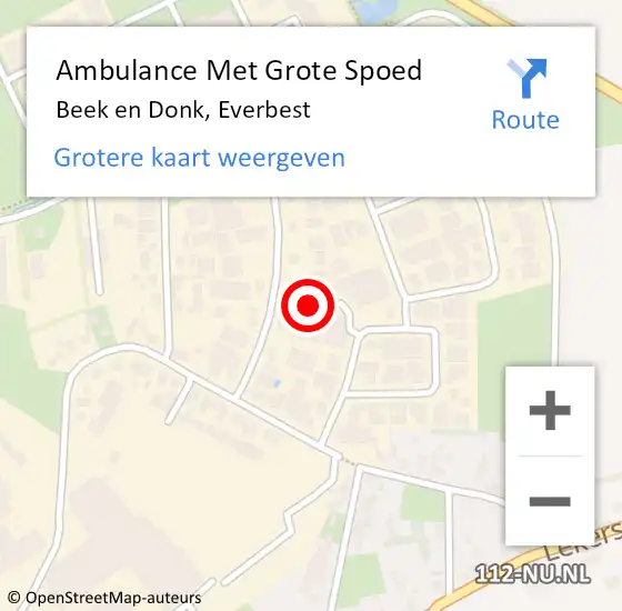 Locatie op kaart van de 112 melding: Ambulance Met Grote Spoed Naar Beek en Donk, Everbest op 12 december 2014 02:49