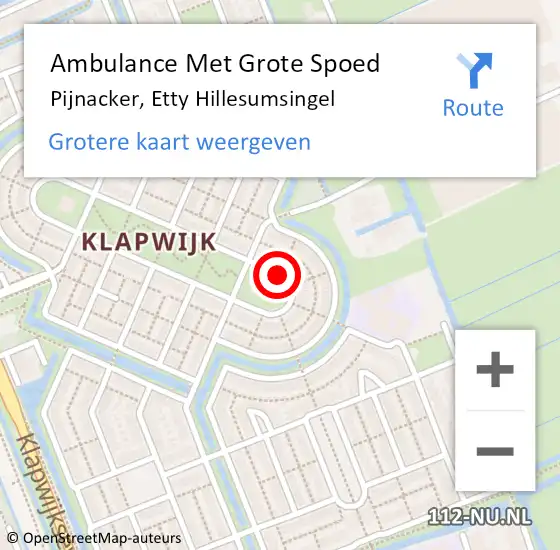 Locatie op kaart van de 112 melding: Ambulance Met Grote Spoed Naar Pijnacker, Etty Hillesumsingel op 12 december 2014 03:08