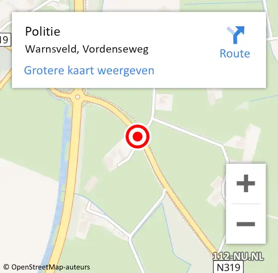 Locatie op kaart van de 112 melding: Politie Warnsveld, Vordenseweg op 12 december 2014 03:29
