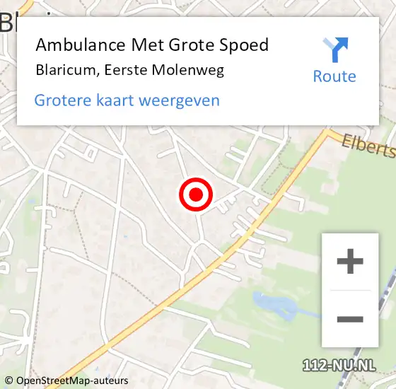 Locatie op kaart van de 112 melding: Ambulance Met Grote Spoed Naar Blaricum, Eerste Molenweg op 12 december 2014 03:55