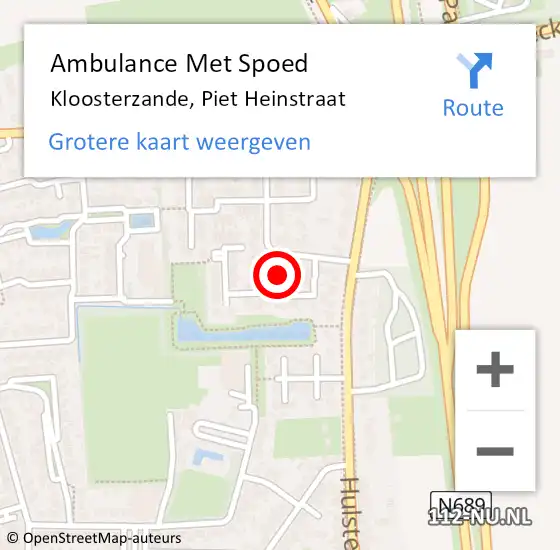 Locatie op kaart van de 112 melding: Ambulance Met Spoed Naar Kloosterzande, Piet Heinstraat op 12 december 2014 05:41