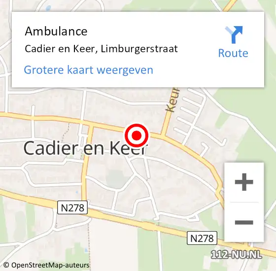 Locatie op kaart van de 112 melding: Ambulance Cadier en Keer, Limburgerstraat op 12 december 2014 06:23