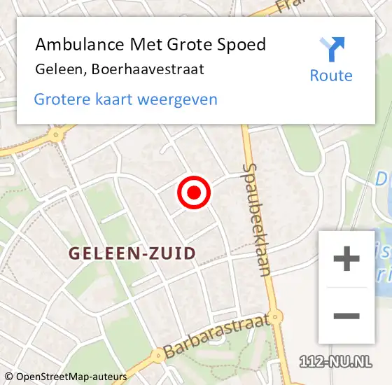Locatie op kaart van de 112 melding: Ambulance Met Grote Spoed Naar Geleen, Boerhaavestraat op 12 december 2014 06:34