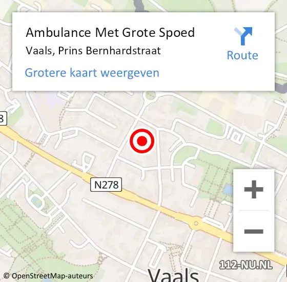 Locatie op kaart van de 112 melding: Ambulance Met Grote Spoed Naar Vaals, Prins Bernhardstraat op 12 december 2014 07:07